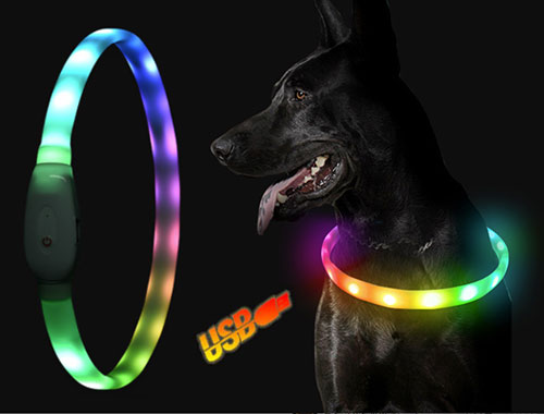Светящийся ошейник для собак светодиодный силиконовый с USB зарядкой